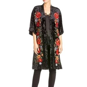 Miss Me Floral Embroidered Velvet Mix Long Cardigan Kimono| Sz Small